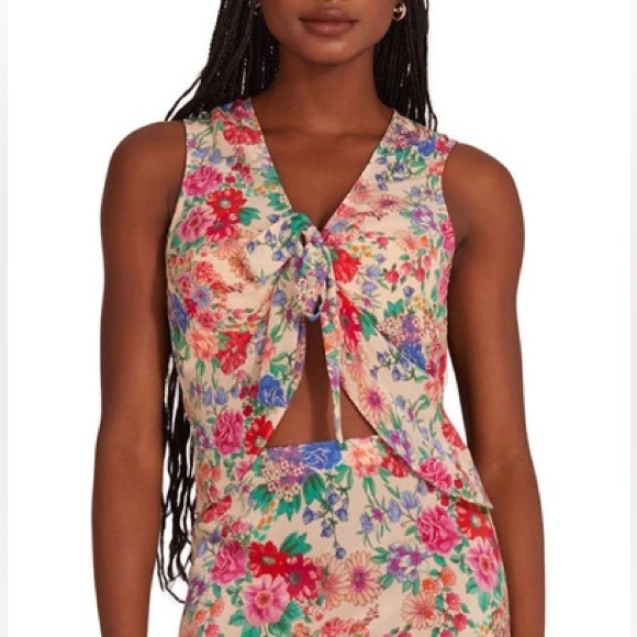 FAVORITE DAUGHTER THE GWEN FLORAL TIE FRONT SLEEVELESS BLOUSE PINK/ SAND XS NWT - Picture 2 of 3